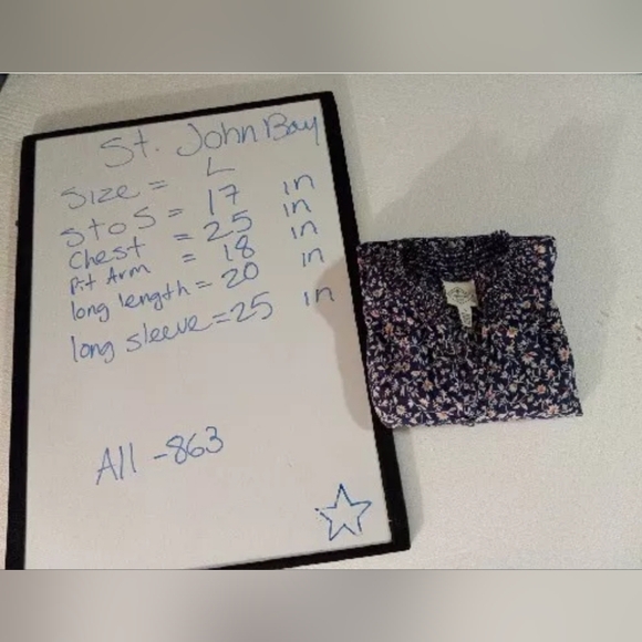 St Johns Bay Womens Blue T-Shirt Floral Long Sleeve Crew Neck Size L - Picture 7 of 7